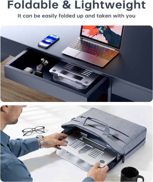 H&C(hcck&Cllassp) 11-17 inch Aluminum Laptop Stand for Desk, Foldable and Portable Laptop Riser, Adjustable Notebook
