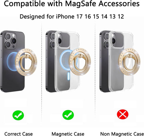 Newhalper 17 16 15 14 13 12 Magnetic Phone Ring Holder Stand Compatible with MagSafe Accessories,Magnetic Cell Phone