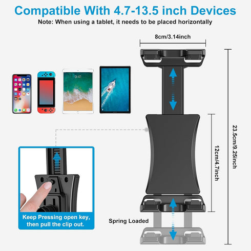 Updated Tablet Mount Holder for Mic Stand, Adjustable iPad Phone Holder for 4.7 to 13.5-inch Tablets & Smartphones