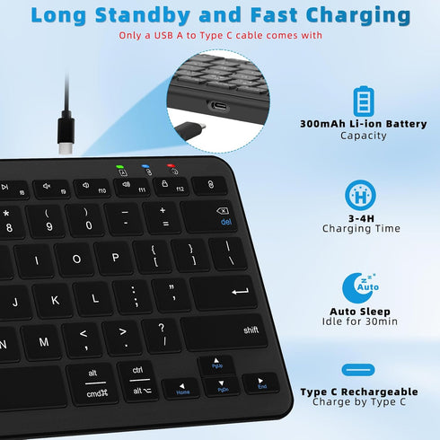 Bluetooth Keyboard, Ultra-Slim Wireless for iPad, Rechargeable Ergonomic Computer Keyboard for iOS, Android, Windows PC