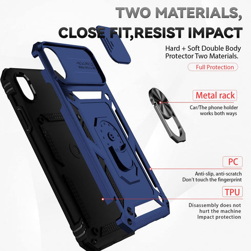 Hitaoyou iPhone XR Case with Camera Cover, Military Grade Shockproof Heavy Duty Protective Case with Kickstand (Blue)