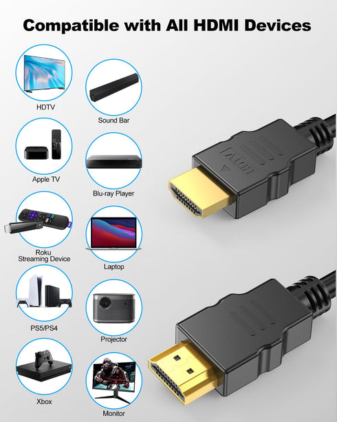4K 6FT 2-Pack, 4K@60Hz, 2K@120Hz, 3D, PS5, HDMI Cable High Speed HDMI Cable Shielded Cord for Gaming Monitor Support