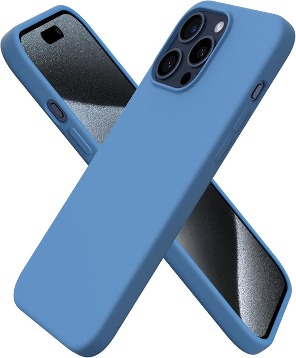 ORNARTO iPhone 15 Pro Max Case 6.7", Slim Liquid Silicone 3 Layers Soft Gel Rubber Shockproof Protective Cover, Blue