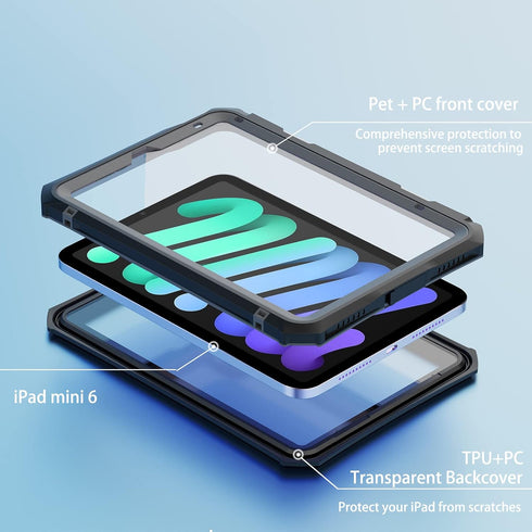 MRUOZRUI Waterproof Case for iPad Mini 6 2021 6th Generation 8.3 Inch, Full Body Heavy Duty Protection with Built-in