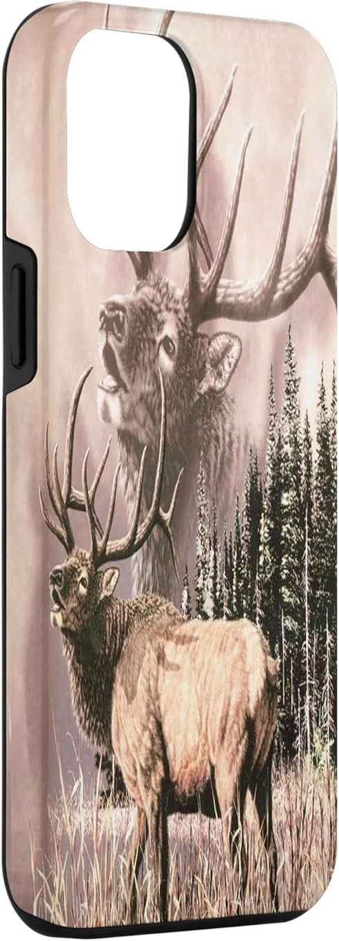 Camo Deer Elk Buck Case for iPhone 14 Pro Max - American Elk Hunter Dad Design