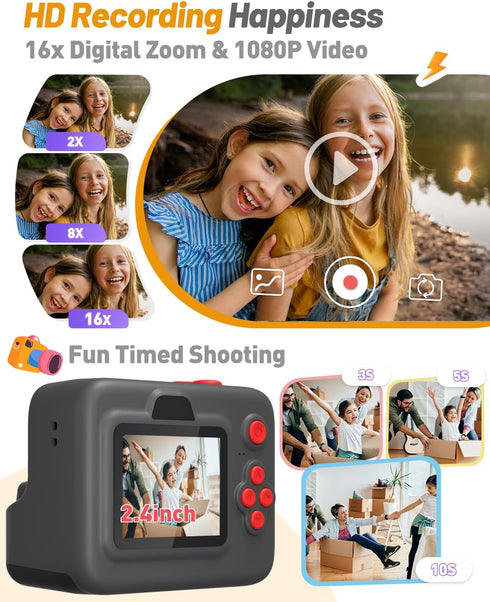 Kids Camera Instant Print, 2.4in Screen 1080P Digital Camera Toys for Kids Age 3-12, Christmas Birthday Gifts with 3