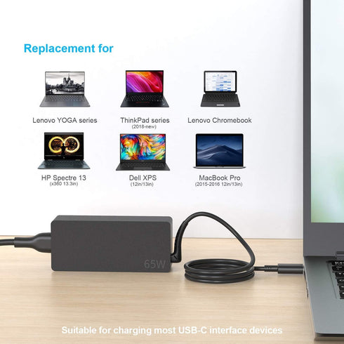 Replacement 65W USB C Lenovo Laptop Charger, Compatible with ThinkPad T480s T580s T490 E480 E580 Chromebook