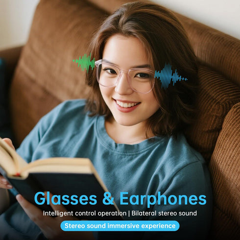 GenXenon (GS03-C) Smart Glasses for Women, Clear Frame Blue Light Glasses, Magnetic Charging, Open-Ear Design, Voice