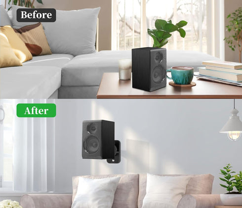 HomeMount Speaker Wall Mount Brackets, Surround Speaker Wall Mounts Kit, 2 Pack, Hold up to 8 lbs, Black
