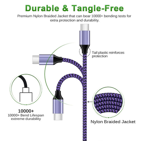 USB C Charger Cable Fast Charging Cord 3PC for Samsung Galaxy A15 5G/A35/S24
