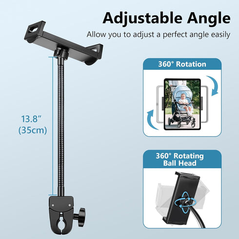Evekea 4.7-12.9" Gooseneck Tablet Holder, iPad Holder for Stroller/Treadmill/Golf Cart/Boat/Mic Stand/Wheelchair/Gym