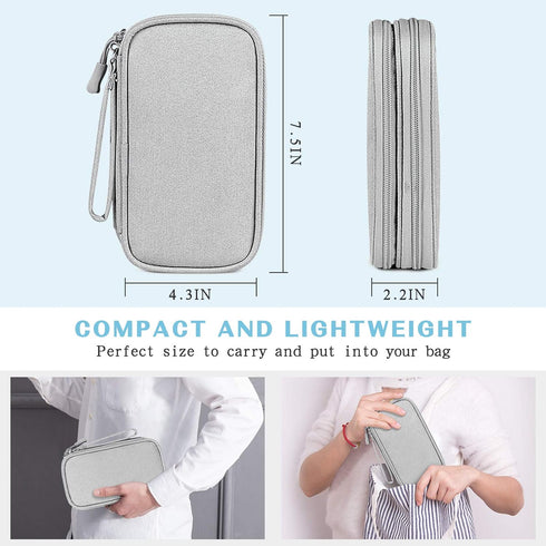 FYY Travel Cable Organizer Bag Pouch Electronic Accessories Carry Case Portable Waterproof Double Layers All-in-One Storage for Cord, Charger, Phone, Earphone Grey