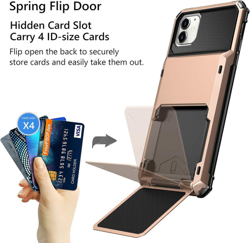 Vofolen Compatible with iPhone 12 Case, 5G Wallet with 4-Card Slot and Flip Hidden Pocket, Rose Gold