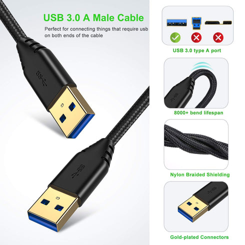 4-Pack 6ft 3.0 USB A to A Cable USB Male to Male Cable Braided Double End USB Cord Compatible for Hard Drive