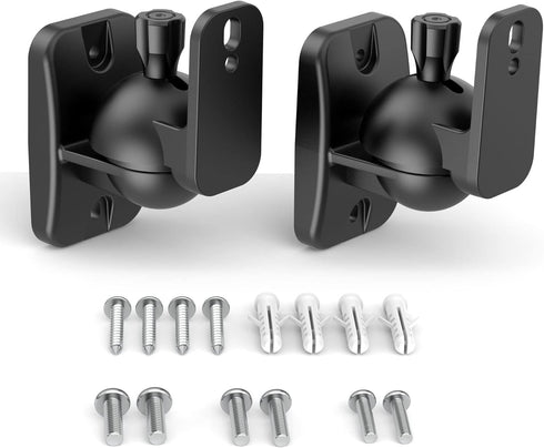 HomeMount Speaker Wall Mount Brackets, Surround Speaker Wall Mounts Kit, 2 Pack, Hold up to 8 lbs, Black