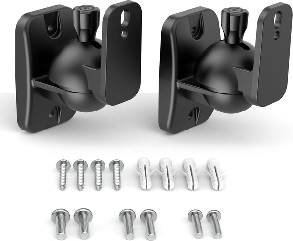 HomeMount Speaker Wall Mount Brackets, Surround Speaker Wall Mounts Kit, 2 Pack, Hold up to 8 lbs, Black