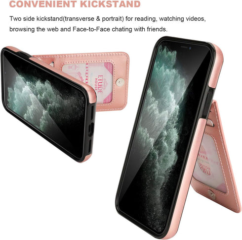 KIHUWEY Compatible iPhone 11 Pro Max Case Wallet with Credit Card Holder, Heavy Duty Protective Cover, Rose Gold