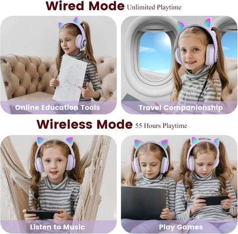 Kid Headphones for School, Wireless Bluetooth Headphones with Microphone, Violet