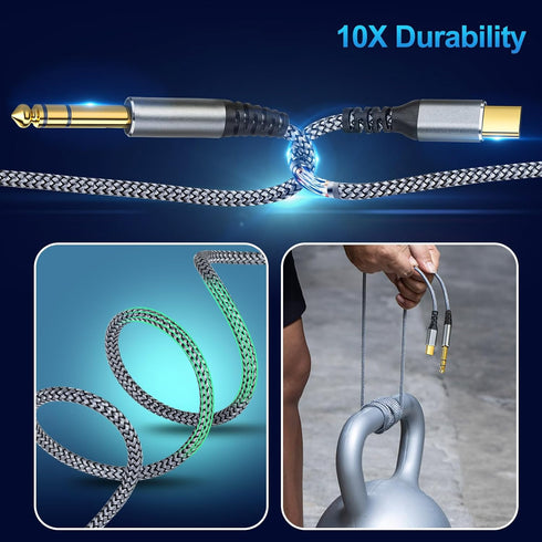 USB C to 1/4 inch Audio Cable - 6.6FT Type C to 6.35mm TRS Stereo Cable for Amplifier, Speaker, Mixing Console