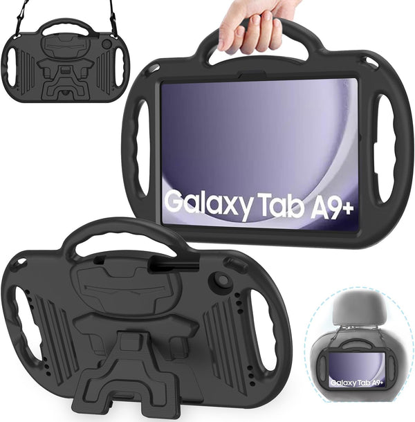 AVAWO Kids Case for Samsung Galaxy Tab A9+/A9 Plus 11 Inch 2023 Model, Shockproof Lightweight Handle Stand (Black)
