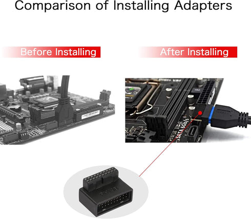 USB 3.0 90 Degree Motherboard Adapter, 19 Pin/20 Pin Male to Female Extension Adapter L Turn Right Angle Socket for