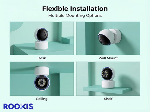 Rooxis 2K 360 2-Way Indoor Security Camera Wireless PTZ, WiFi Baby & Pet Monitor with Motion Detection & Auto Tracking