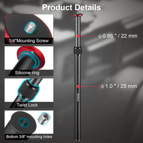 MINIFOCUS Tripod Extension, 2 Section Center Columns, 23.4" Alloy Aluminum Tripod Extender Tube with 1/4" 3/8" Screw
