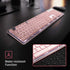 LANGTU Computer Keyboard, Backlit LED Pink Keyboard for Office, All-Metal Panel USB Wired Membrane Keyboard, 25 Keys