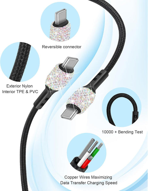 Bling USB C Wall Charger, 20W PD + QC Dual Port Fast Charging Adapter with 3.2FT Type-C Charging Cable Compatible for iPhone 15 Pro Max iPad Android S23/S22/S21/S20 Plus/Ultra/S10/Note (Multicolor)