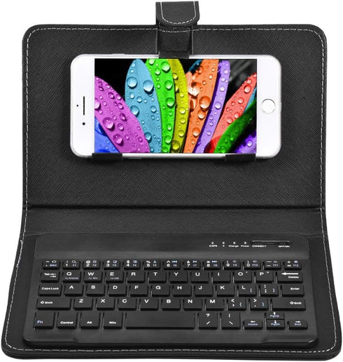V BESTLIFE Portable Wireless Bluetooth Keyboard with Leather Case, Universal Portfolio Flip Case for 4.5''-6.8'' Phones