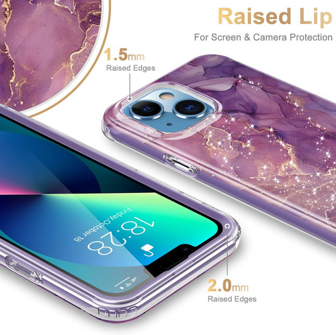 Esdot Rugged Case for iPhone 13 with Built-in Screen Protector, Military Grade, Fashionable Designs, Glitter Purple