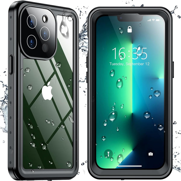 SPIDERCASE iPhone 13 Pro Case, Waterproof with Built-in Lens & Screen Protector, Heavy Duty Protection, Black/Clear
