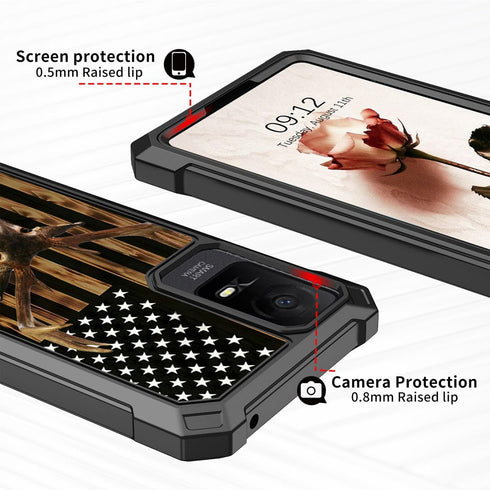 Shop TCL ION X & ION V Case with Glass Screen Protector, Heavy Duty Rugged PC & TPU Bumper, American Flag Deer Design.