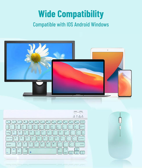 Wireless Keyboard and Mouse Combo – Cute Bluetooth Keyboard with Silent Mouse, 3 Adjustable DPI, 2.4G USB Slim Keyboard