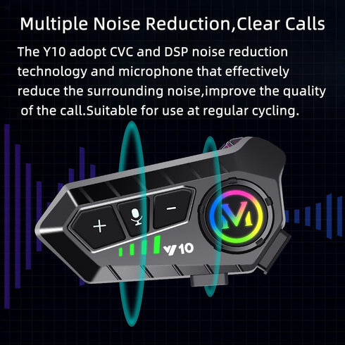 Y10 Motorcycle Helmet Bluetooth Headset, HiFi Stereo Sound, Noise Reduction, 1000mAh Battery, Waterproof, Easy Set Up
