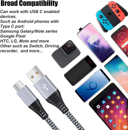Costyle 10ft USB C Cable 5 Pack - Braided Fast Charging Type C to A for Samsung Galaxy S20, S10e, Note 10 & More.
