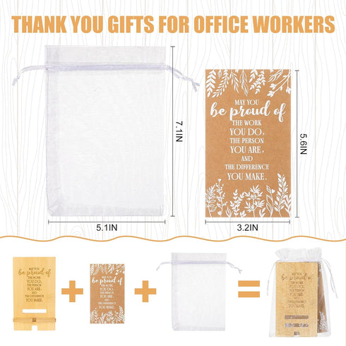 Novabright 24 Sets Employee Appreciation Gifts Bulk Bamboo Wooden Phone Stand for Desk with Greeting Cards Organza Bags