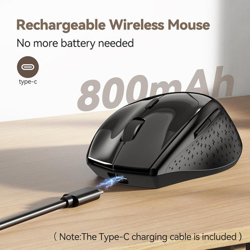 TECKNET Wireless Mouse Jiggler, USB-C Rechargeable, Silent Click, Ergonomic 6400 DPI Mouse