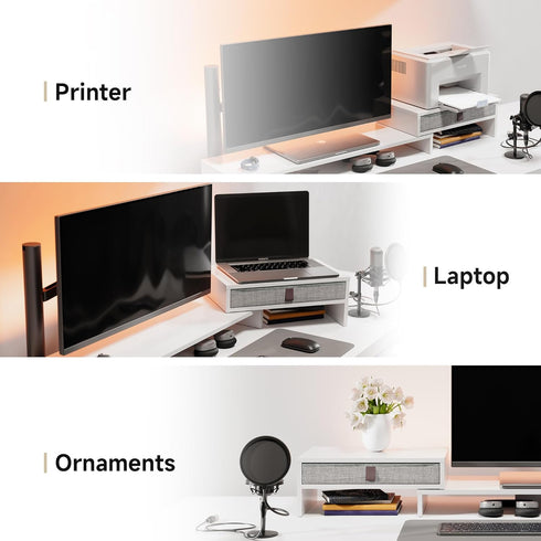 Fenge Computer Monitor Riser Stand with Drawer for 2 or 3 Monitors, Adjustable Length and Angle Desktop Laptop Stand,