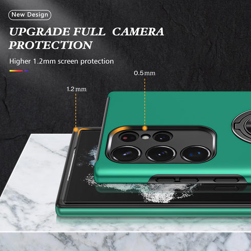 Galaxy S24 Ultra Case, Military Grade Shockproof Protective Case with Built-in Ring Holder Kickstand (Dark Green)