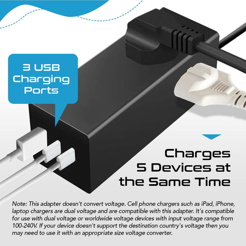 Ceptics 65W World Travel Adapter, 3 USB Ports PD 3.0 Charger for Laptops, Cellphones in Europe, Asia, Africa, America