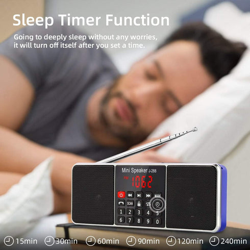 PRUNUS J-288 Portable AM FM Radio with Bluetooth Speaker, Sleep Timer, Power-Saving Display, Ultra-Long Antenna, AUX