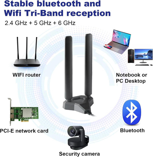 WiFi 6 6E Tri-Band Magnetic Base WiFi Antenna for Wireless Router Hotspot PC Desktop Computer PCI-E Network Card
