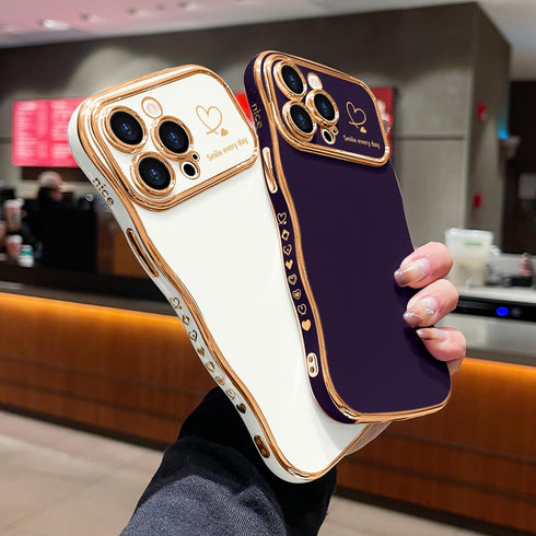 LCHULLE iPhone 15 Pro Max Case for Women, Cute Wave Frame with Love Heart Raised Camera Protection, Dark Purple
