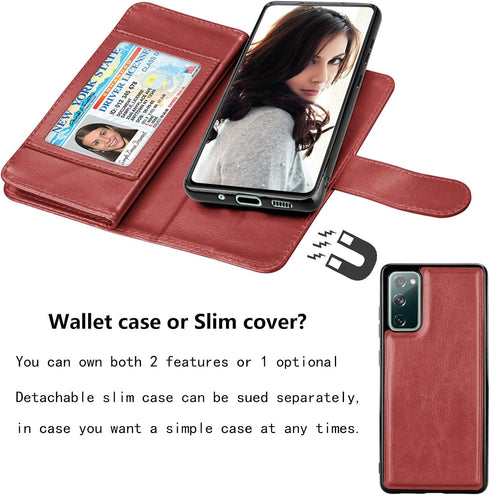 Njjex Galaxy S20 FE 5G Case, Wallet Case for Samsung S20 Fan Edition, 9 Card Slots, Wine Red