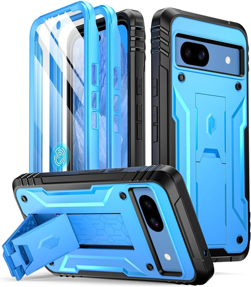 Poetic Revolution Case for Google Pixel 8A 5G, Blue, Full Body Rugged, 20FT Drop Tested, Kickstand, Built-in Screen