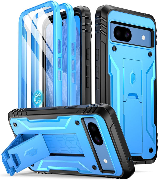 Poetic Revolution Case for Google Pixel 8A 5G, Blue, Full Body Rugged, 20FT Drop Tested, Kickstand, Built-in Screen