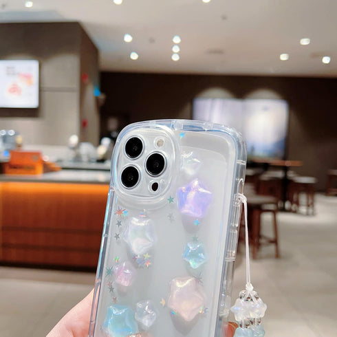 Clear Cute 3D Case for iPhone 11, Colorful Sparkling Stars with Bracelet Chain Design for Girls, Kawaii