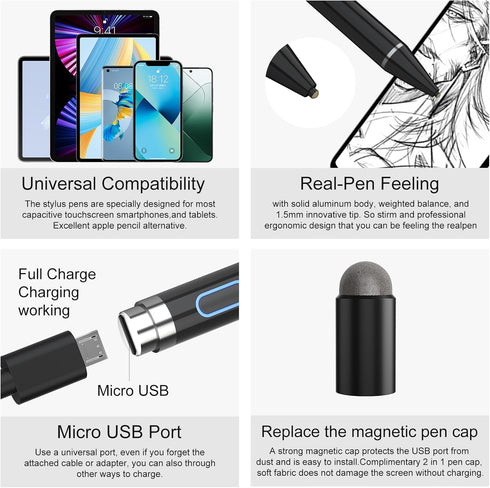 Compatible iOS & Android Touch Screens Active Stylus Pen, Rechargeable Stylus for iPad, Samsung, Cellphone Drawing