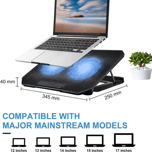 Laptop Cooling Pad, Laptop Cooler Stand for 11-15.6 Inch Gaming Notebooks, 2 Turbine Fans, Adjustable Cooling Stand